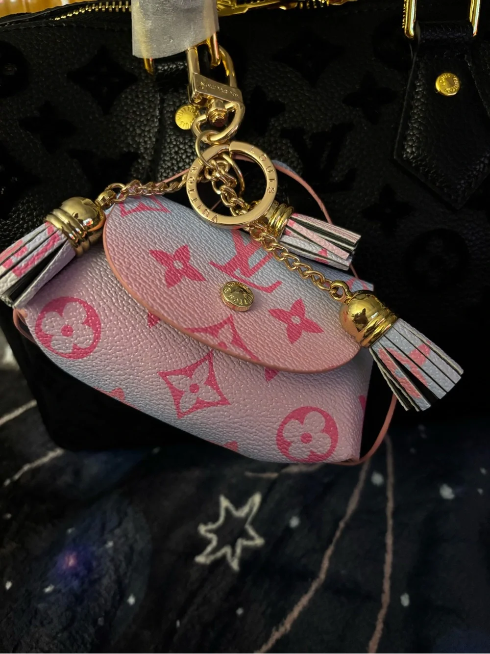 Brand New !  Pink & Light Blue Mini Monogram Key Pouch Charm 👇